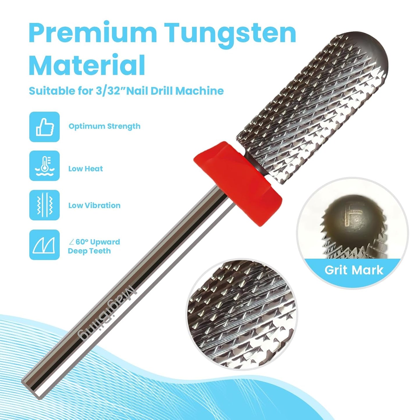 Super Cut Small Barrel 3/32'' Safety Tungsten Nail Drill Bits, Remove Gel Fast, Right handed, Suitable for Manicure Pedicure Cuticle Gel Polishing, Classic Round Top Bits, Grit: Fine.