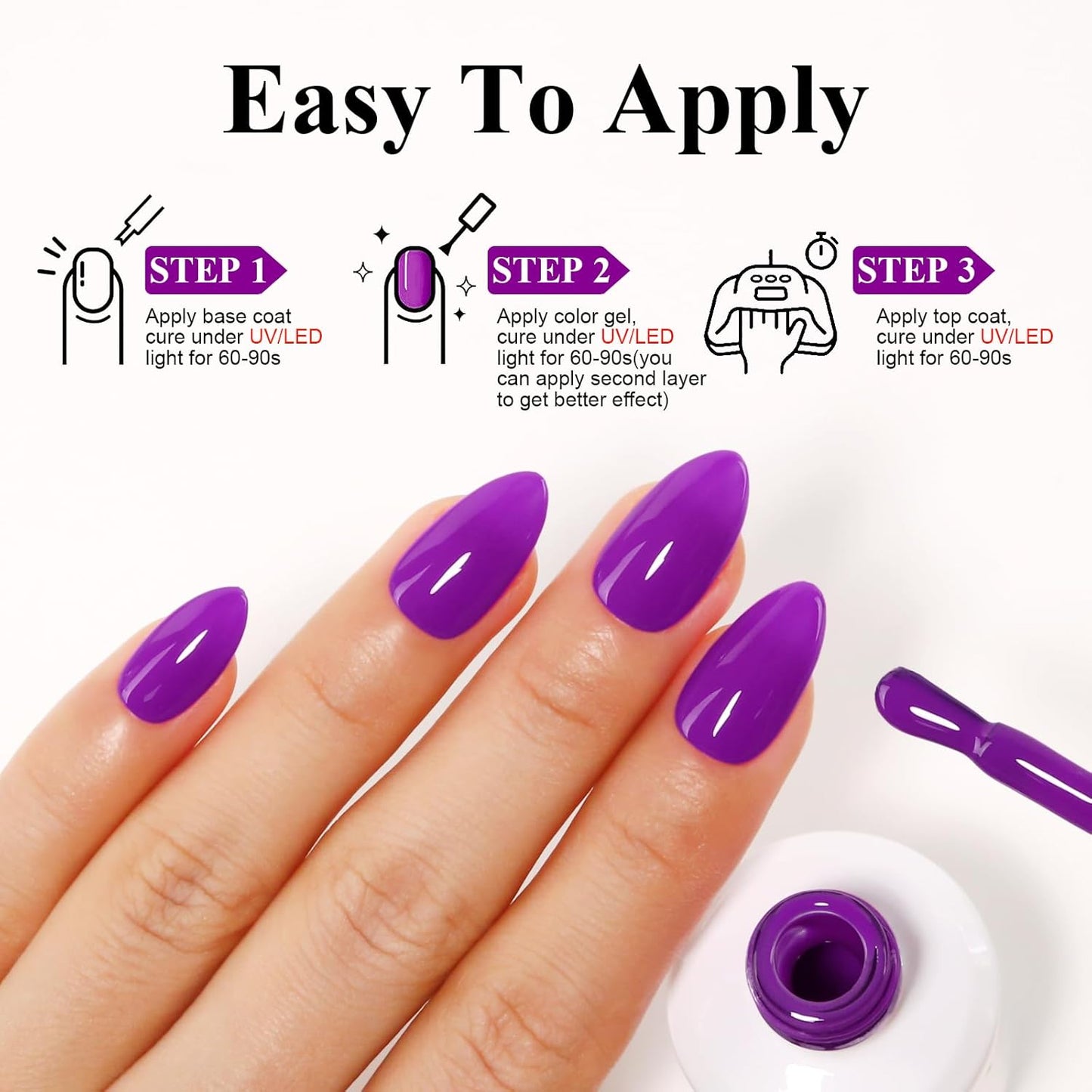 Imtiti Neon Gel Nail Polish, 0.5 Fl Oz Neon Purple LED U V Gel Polish DIY Nail Art Starter Kit for Women Girls