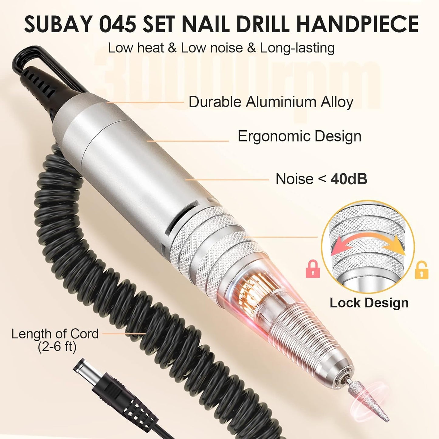 Subay 30,000rpm Efile Nail Drill, Electric Nail File with 106pcs Sanding Bands and Nail Drill Bits Pedicure Manicure Tools for Acrylic Nails,Thick Nails for Nail Salon Supplies Home Use, White