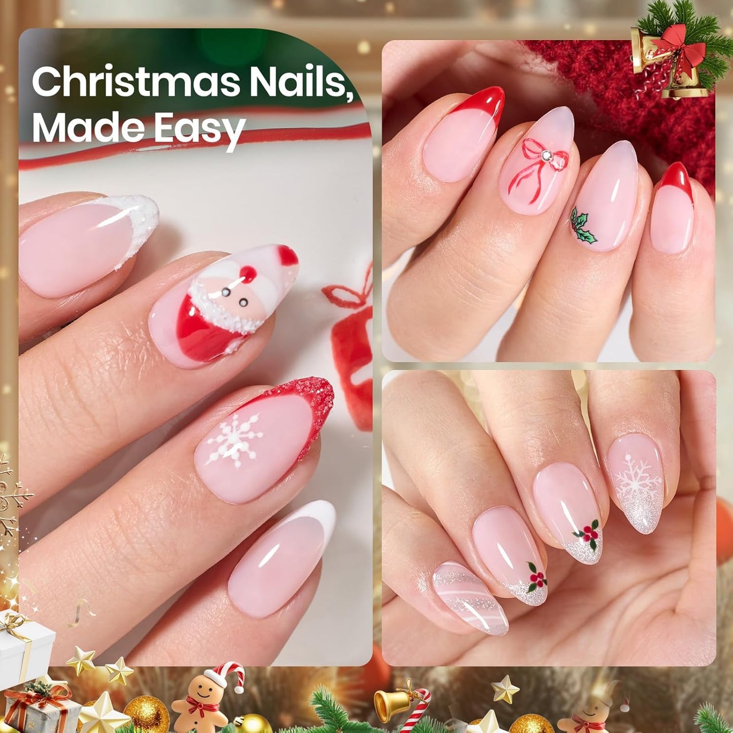 Beetles Gel Nail Tips Etch-X, Almond Short, 288pcs 12 Sizes, Pre-Etched Half Matte Full Cover Soft Acrylic False Nail Tips Almond Shape Easy DIY Nail Extension Salon Christmas Limited Gift for Women