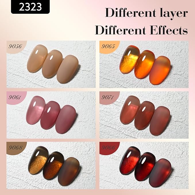 CANNI Brown Jelly Gel Nail Polish Set – 6 Colors 9ML Translucent Coffee, Mocha, Caramel Shades – Soak Off UV LED Gel for Fall Nails, High Gloss DIY Manicure, Salon Use