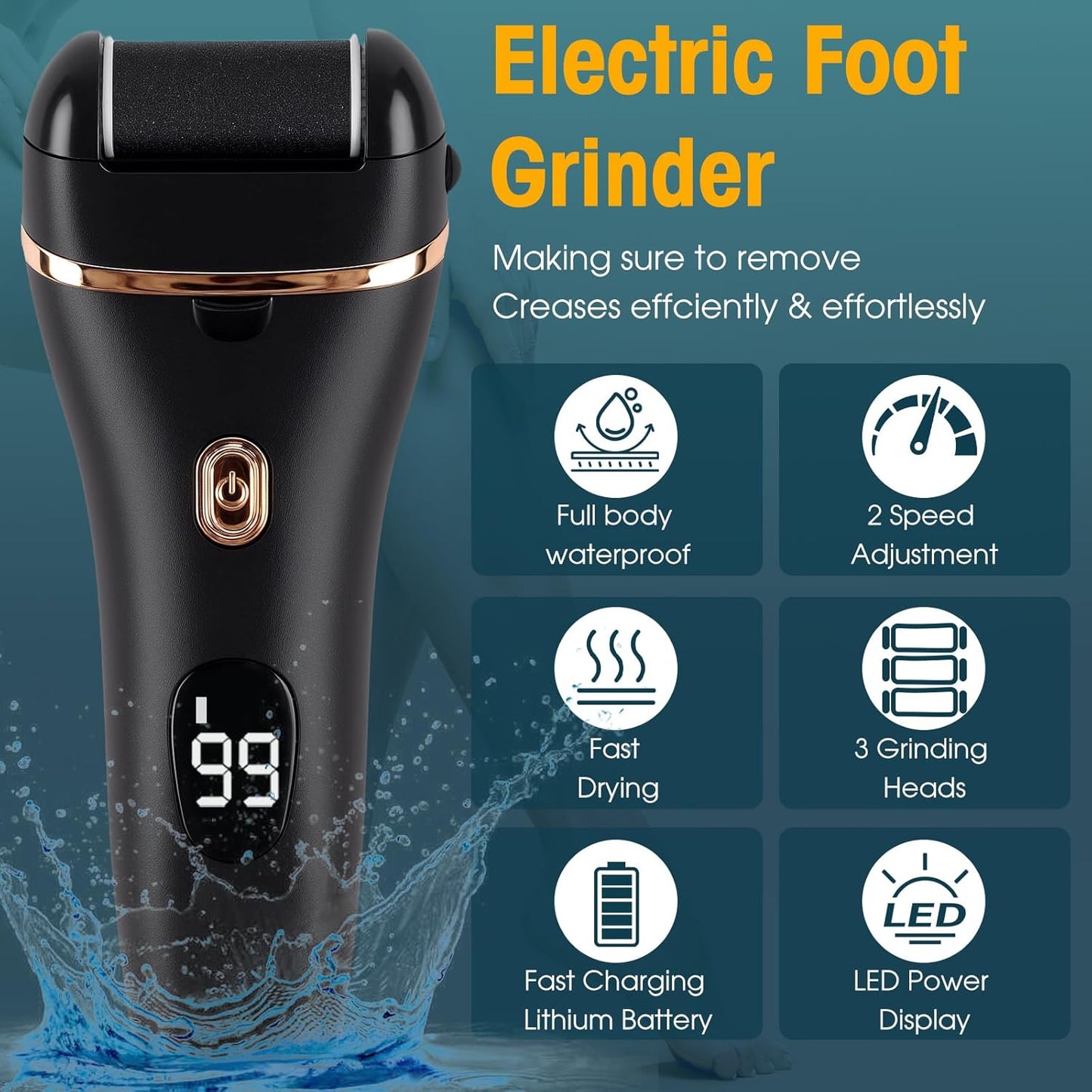 Electric Foot Scrubber, 17-in-1 Pedicure Kit, Callus Remover for Feet Electric Foot File for Dry Dead Skin, 3 Rollers, Battery Display, Black