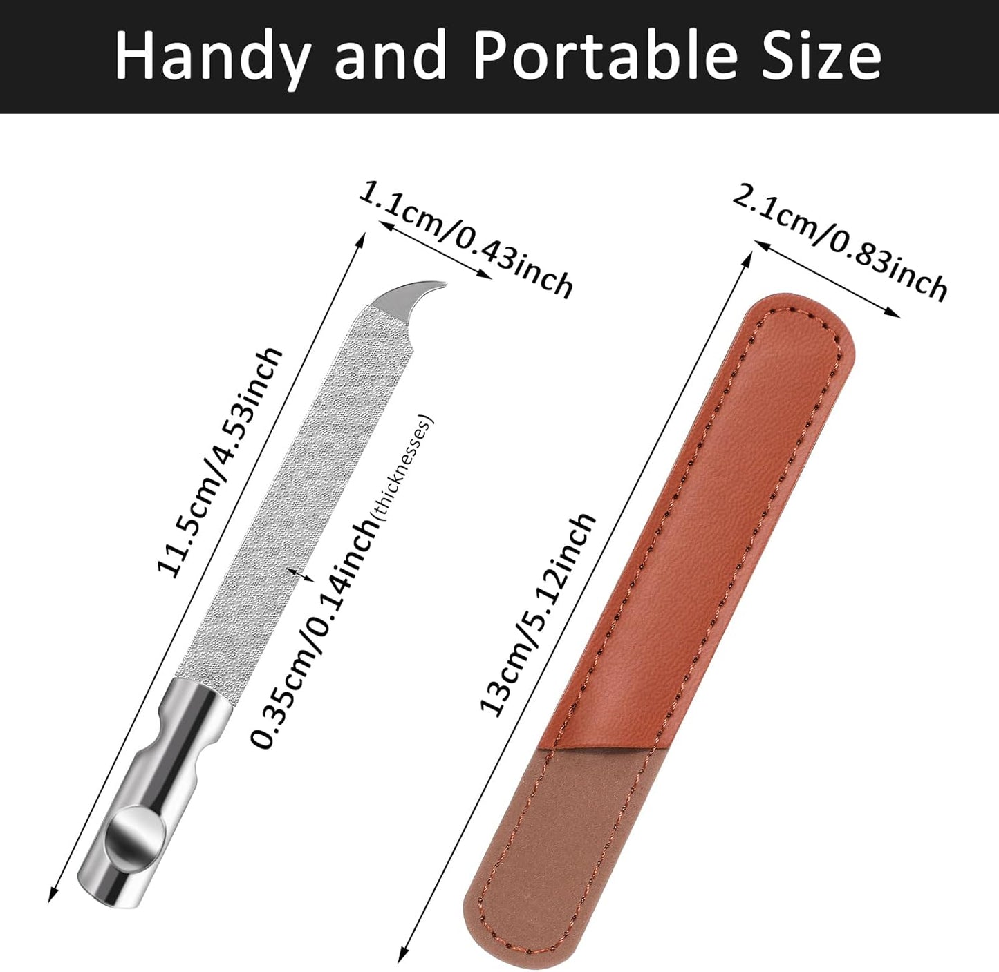 Metal Nail Files for Natural Nails, Mabor 2Pcs Stainless Steel Fingernail File with Pointed Tip Professional Double Sided Curved Filer for Nails Travel with PU Leather Case