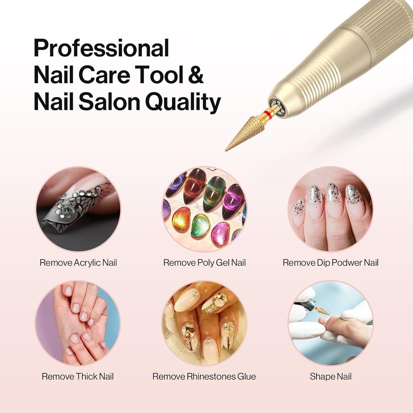 MelodySusie Professional Tapered Nib Nail Drill Bit, 3/32'' Carbide Tungsten Multi-function Bit, Suitable for Manicure Pedicure Cuticle Gel Polishing, Technicians Bit, Gold, Series Bit-M, Fine