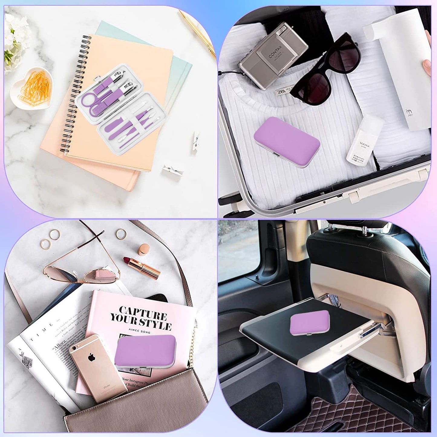Aceoce Manicure Set Women's Nail Clipper Set Nail Kit with Travel Case - Purple, Stainless Steel, Compact, Curved Edge, Perfect for Travel & Everyday Use
