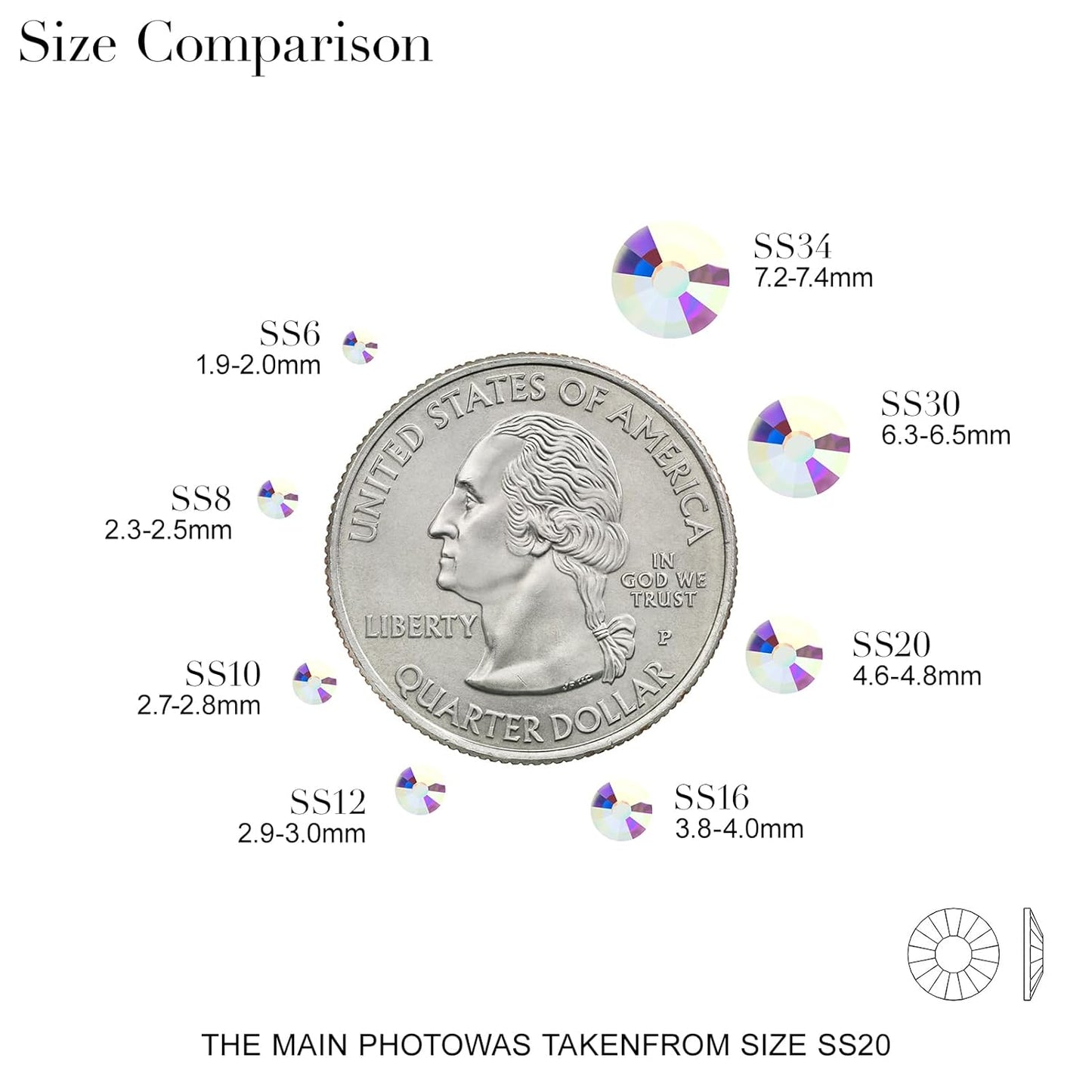 Novani 288 Pieces Flatback Rhinestones Glass Round Gems AB Crystals for Nail Art DIY Crafts Clothes Shoes,SS34,7.1-7.3mm
