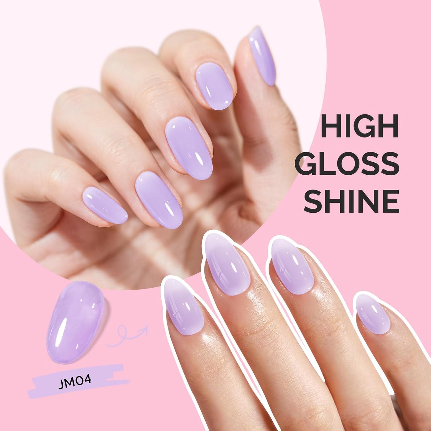 MelodySusie Jeweliver Gel Nail Polish, 0.5Fl Oz Lavender Puprle Jelly Gel Polish Sheer Translucent Nude Soak Off UV LED Light Cure Spring Summer Colors Nail Art Manicure Nail Art DIY at Home JM04