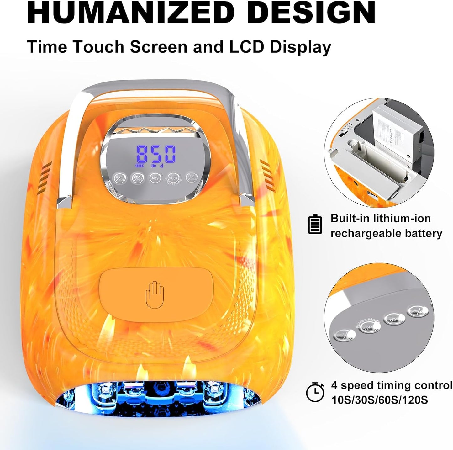 LimeGirl Cordless Nail Lamp, 72W Powerful UV LED Nail Dryer with Replaceable Lamp Beads & Battery, UV Light for Gel Polish, Rechargeable & Portable for Salon & Home (Rendering Orange, One Battery)