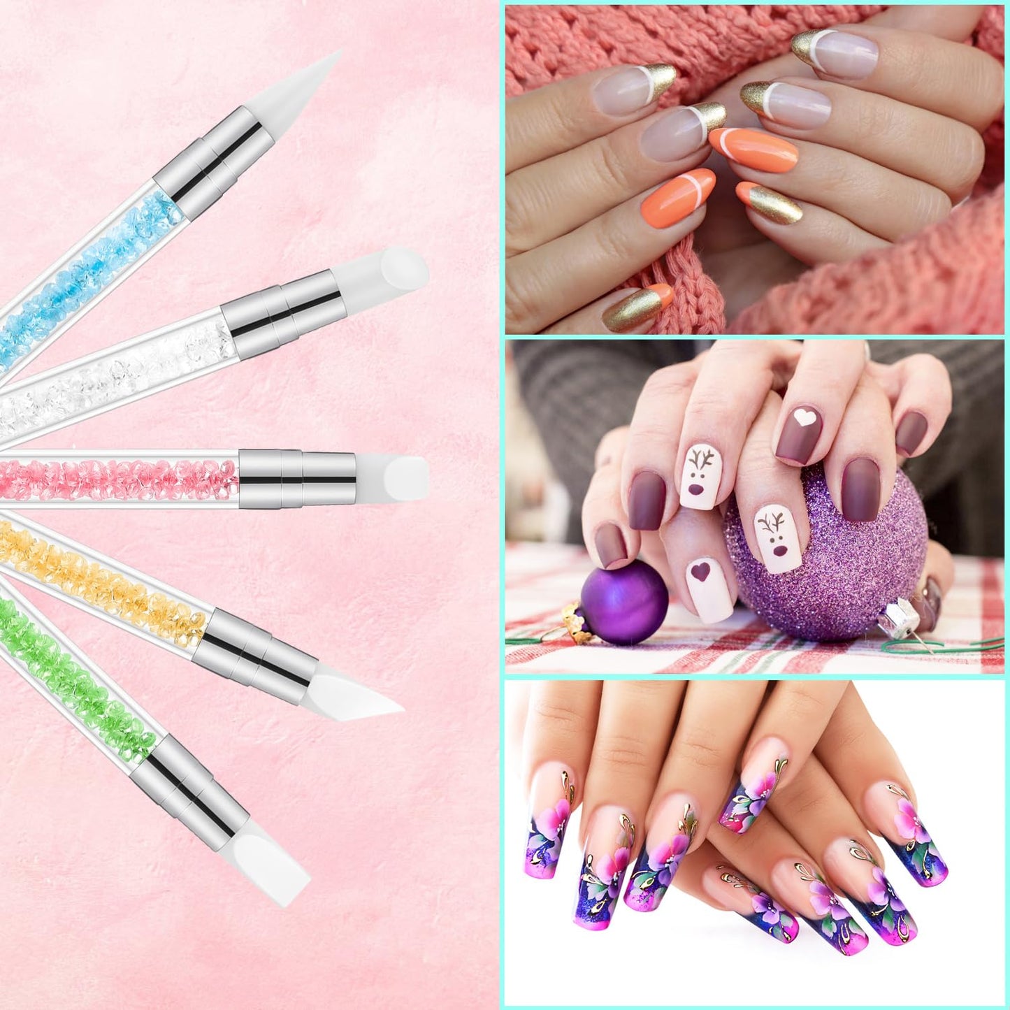 11PCS Nail Art Brushes & Nail Dotting Tools,Double Ended Tipped Silicone Nail Tools,Gel Polish Brush,Liner Brush,Dotting Pen for Home Salon DIY Kit (Black)