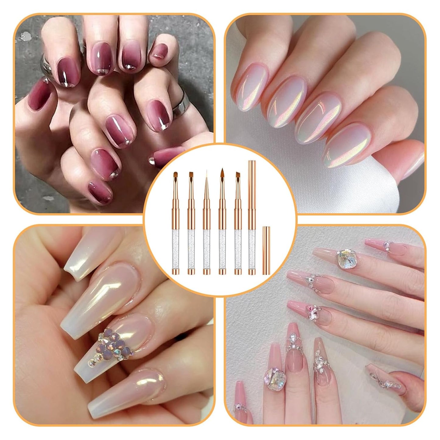 5 Pcs Nail Art Clean Up Brushes, Gel Nail Brushes Round/Angled/Flat/Liner/Nail Polish Clean Up Brush Professional Nail Polish Remover Painting Tools for Nail Art Design