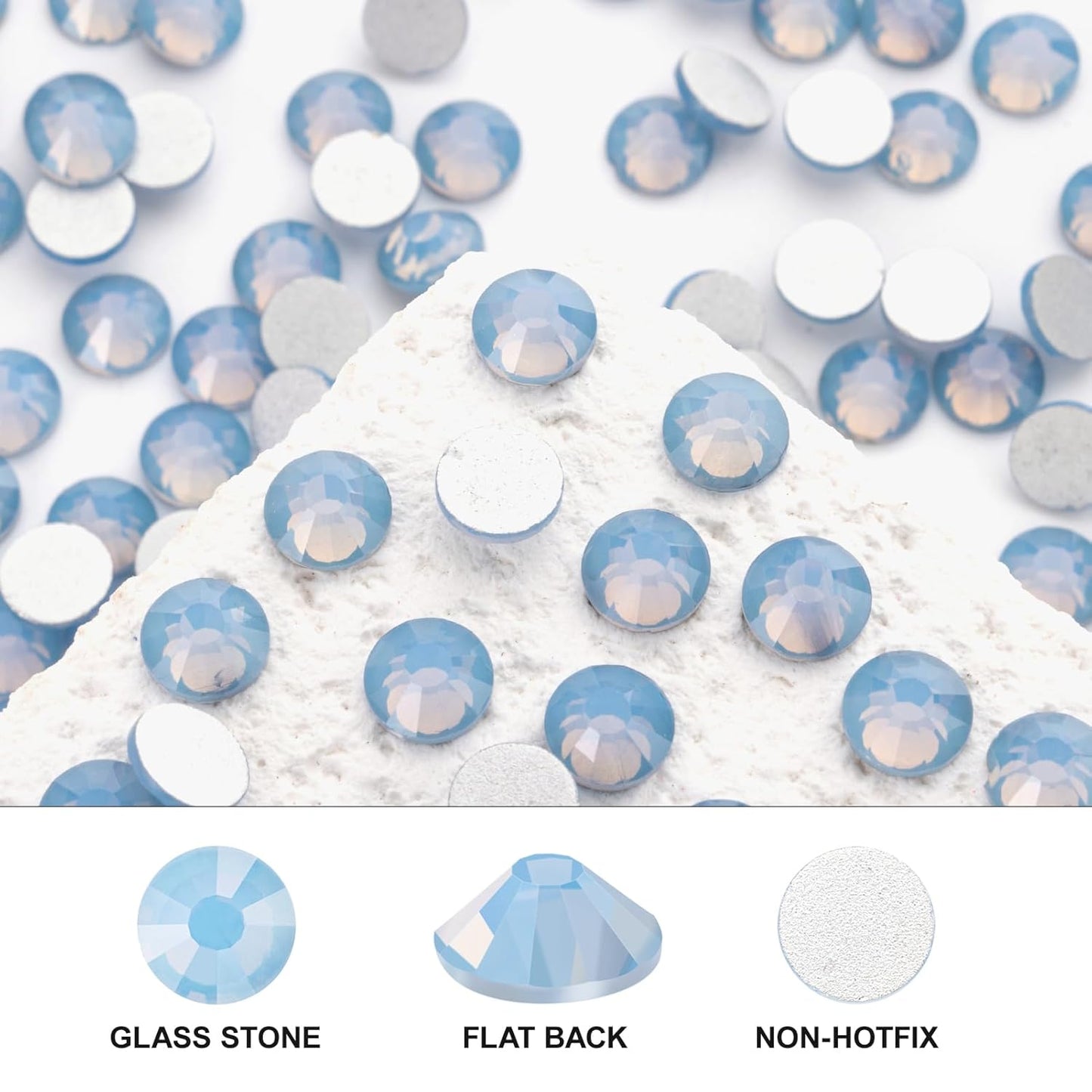 Novani 576 Pieces Flatback Rhinestones Glass Round Gems Blue Opal Crystals for Nail Art DIY Crafts Clothes Shoes,SS30,6.4-6.6mm