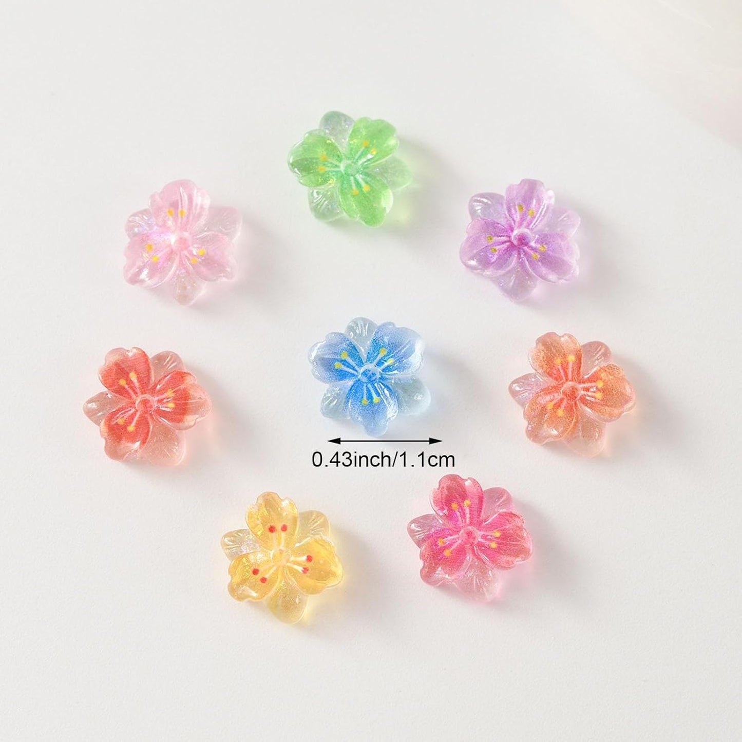 100PCS 3D Flower Nail Charms, Hawaii Colorful Resin Floral Nail Accessories Summer Flat Back Acrylic Manicure Decorations for Women DIY Nail Supplies