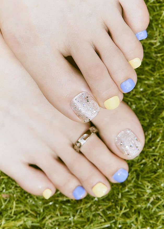 ohora Semi Cured Gel Pedi Strips (P Confetti) - Works with Any Lamps, Salon-Quality, Long Lasting, Easy to Apply & Remove - Includes 2 Prep Pads, Nail File & Wooden Stick