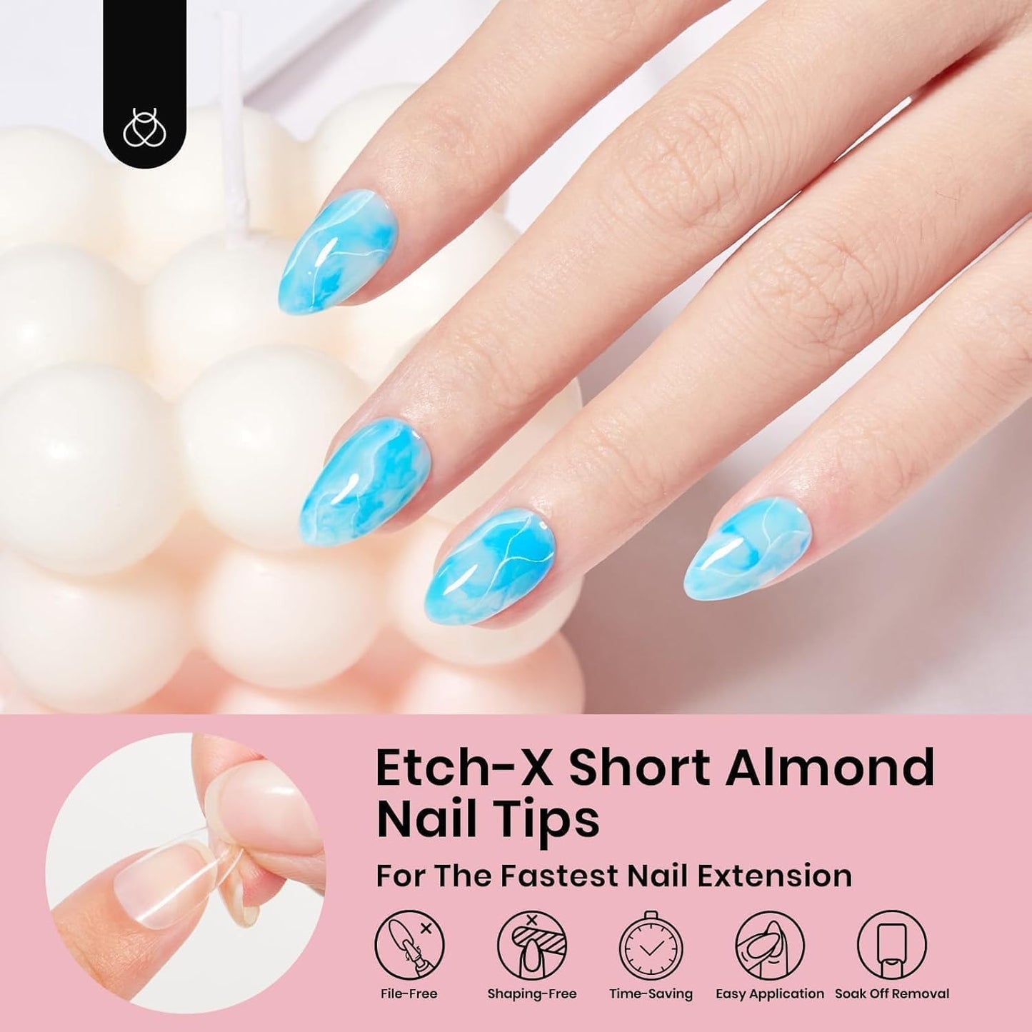 Beetles Gel Nail Tips 576Pcs Pre-shape Short Almond Etch-X Nail Tips,12 Sizes Soft Nail Tips Half Matte False Nails for Fall Nails Full Cover Press On Nail Nail Extensions Set for Women