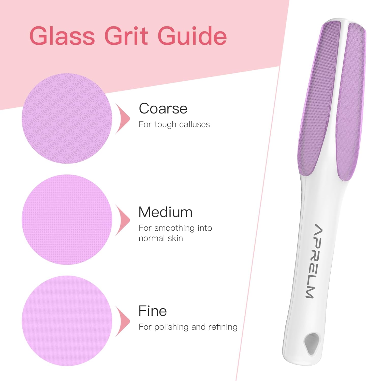 AprElm-H3 Professional 3-Sided Glass Foot Callus Remover, 3-in-1(Coarse, Medium, Fine) Foot File Pedicure Tools for Feet Hard Skin Smooth Polishing (Pink)