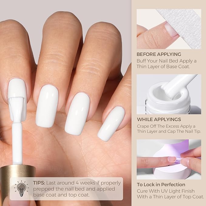 AILLSA Gel Nail Polish 15ML White Gel Nail Polish for French Gels Long Lasting Soak Off U V Gels Nails French Manicure Nail Art & Home Salon 0.51 Fl Oz