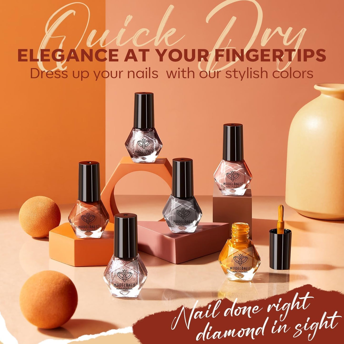 modelones Fall Orange Nail Polish Set 6 Colors, Nude Brown Maroon Gray Quick Dry Mini Nail Lacquer Kit, Nail Art DIY Home Salon Manicure Gifts for Women Girls