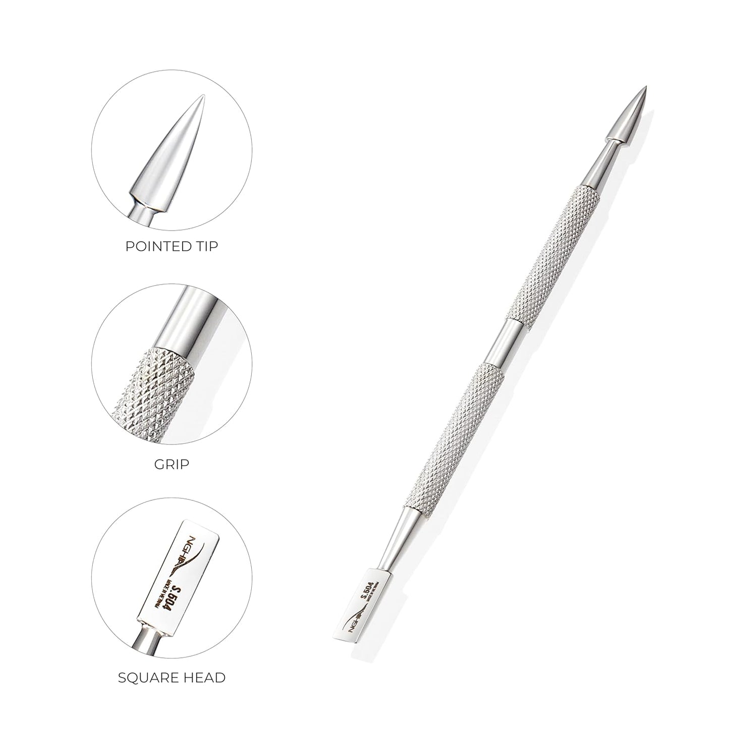 NGHIA Pusher - S-504 (Stainless Steel) | Double–Ended Nail Cleaner and Spoon Pusher | Premium Quality for Nail Care | Ergonomic Design | Suitable for Professional & Home Use