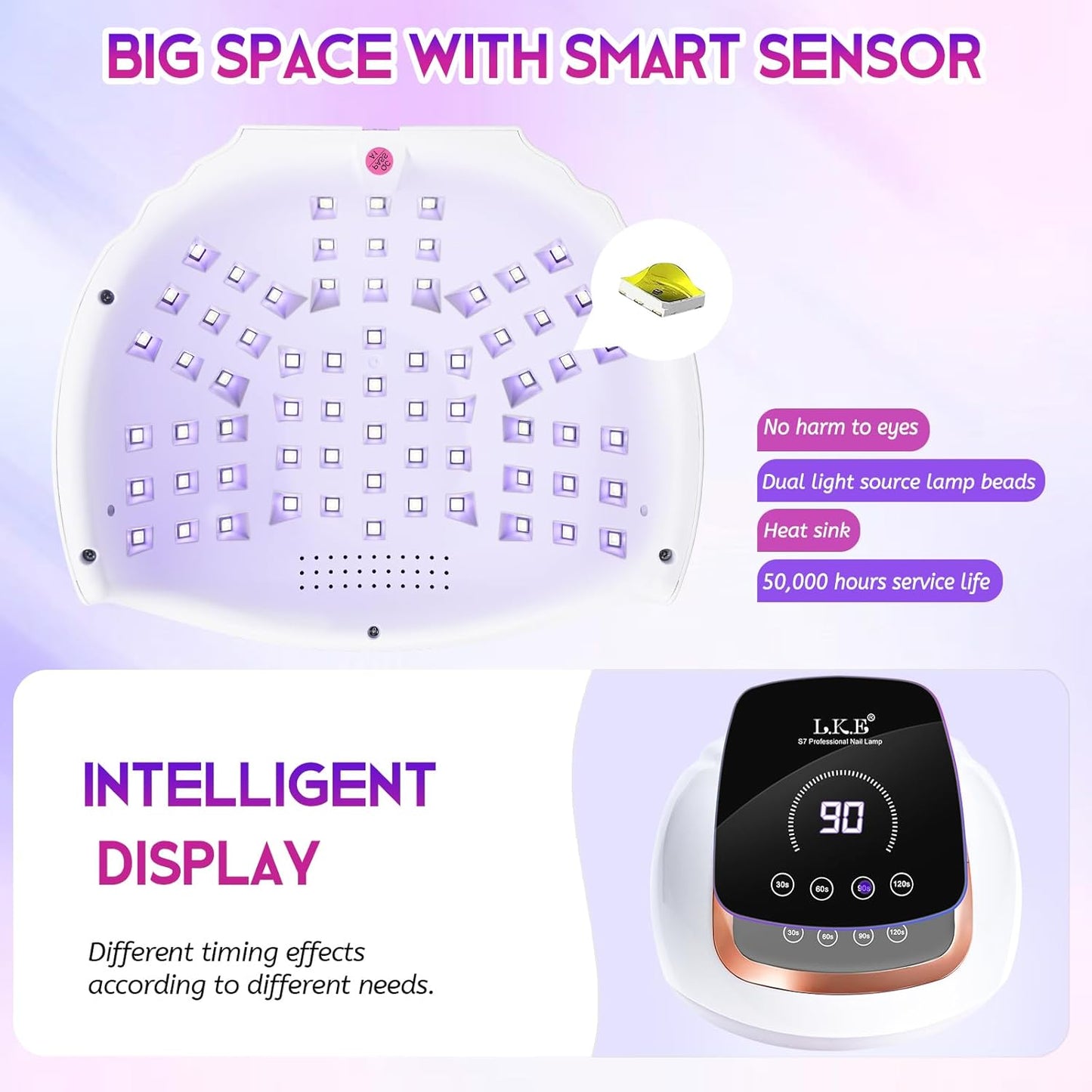 Wisdompark 268W UV LED Nail Lamp, Nail Dryer for Gel Polish, 4 Timers Curing Lamp Professional Nail Light, 66Pcs Uv Beads and Automatic Sensor (Black)