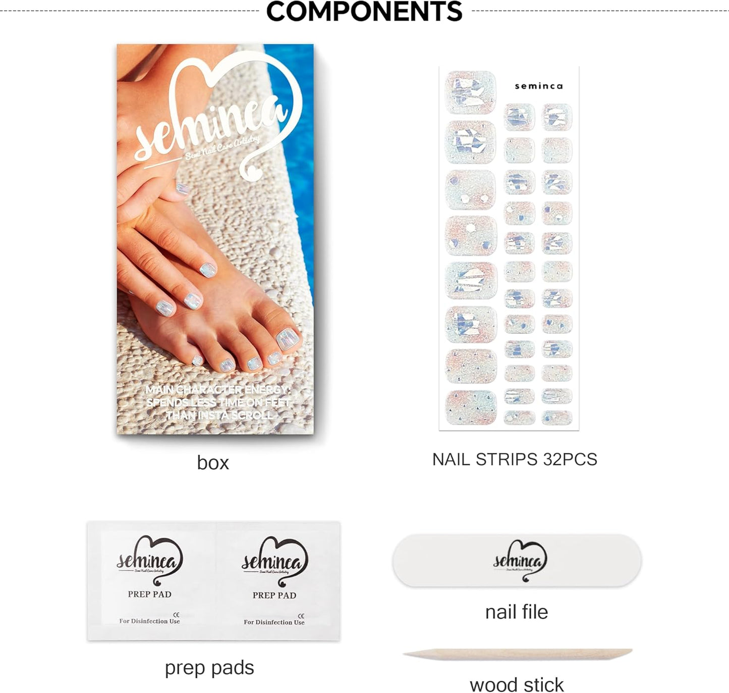 Semi Cured Gel Toe Nail Strips-Long-Lasting Waterproof Pedicure Decals for Women, at-Home Salon Nails for Natural Nails Works with Any UV/LED Lamps(Laser Focus.Pedicure)