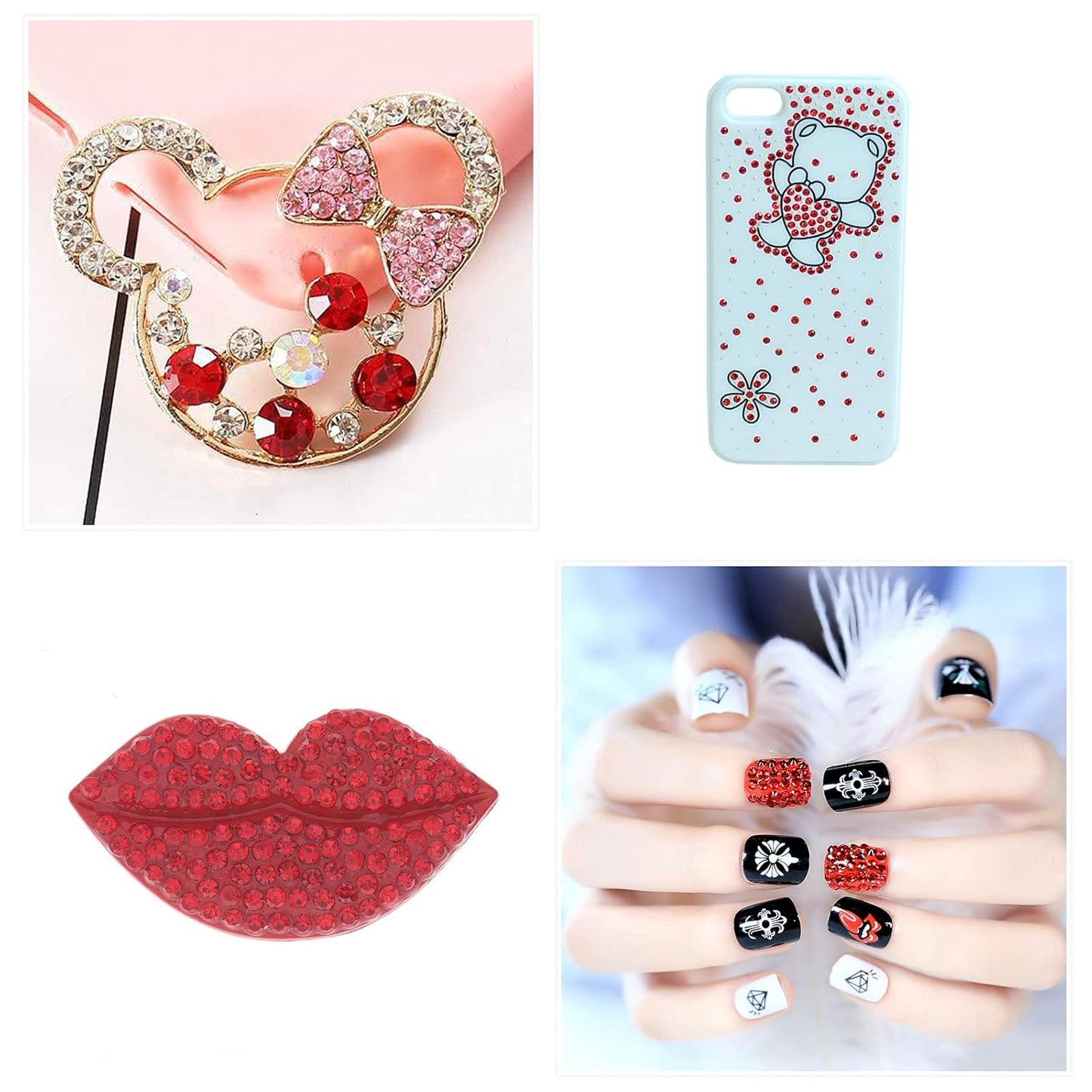 HOINCO 3100Pcs Crystal Red Nail Rhinestones, Multi-Shaped Nail Charms for DIY Nail Art
