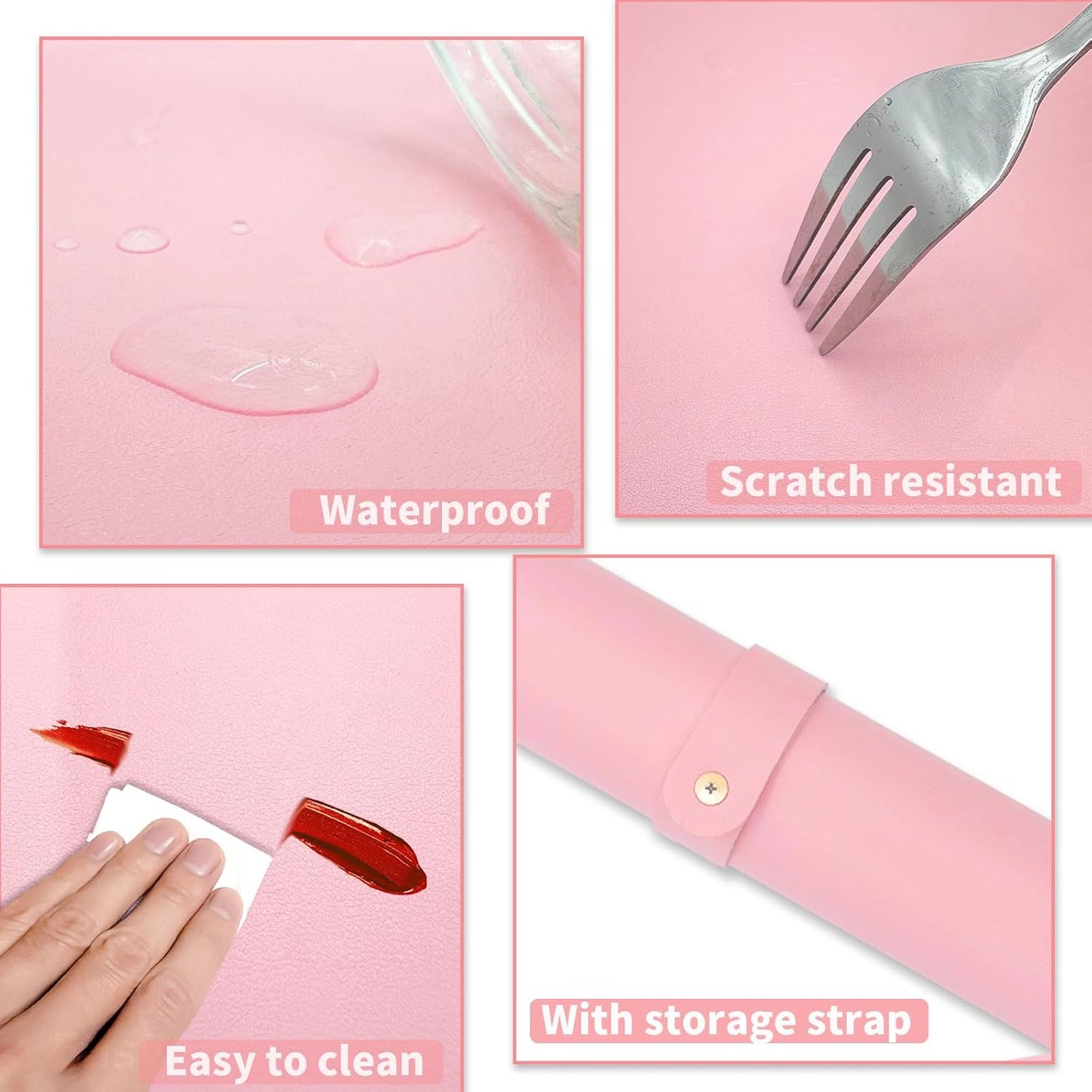 Double-sided Nail Table Mat for Nail tech - Soft Microfiber PU Leather Nail Desk Mat - Foldable Nail Art Table Mat Acetone Resistant for Nails Salon Home (Pink) (Mat Only)