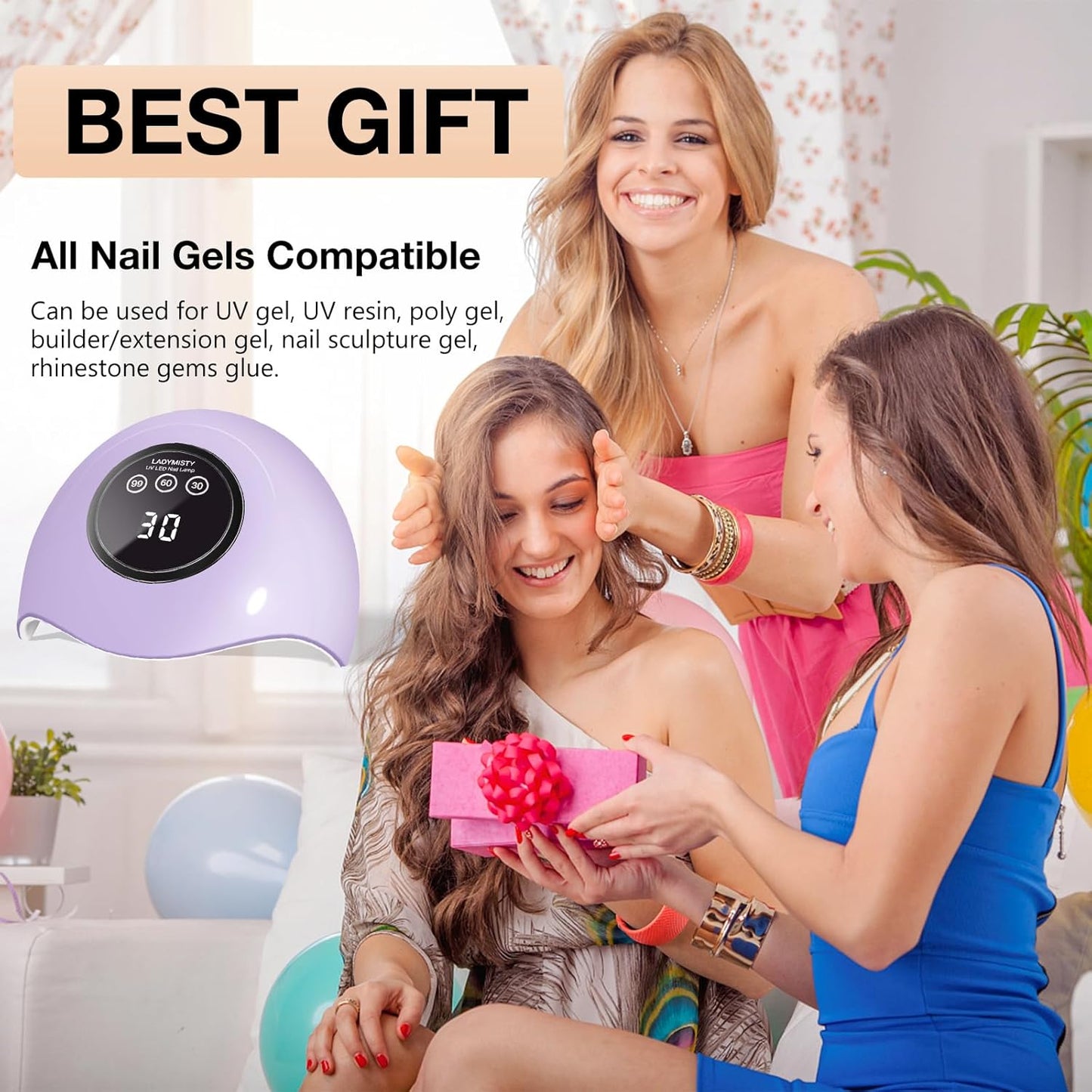 72W UV LED Nail Lamp Light Dryer for Nails Gel Polish with 18 Beads 3 Timer Setting & LCD Touch Display Screen, Auto Sensor, Professional Nails, Purple
