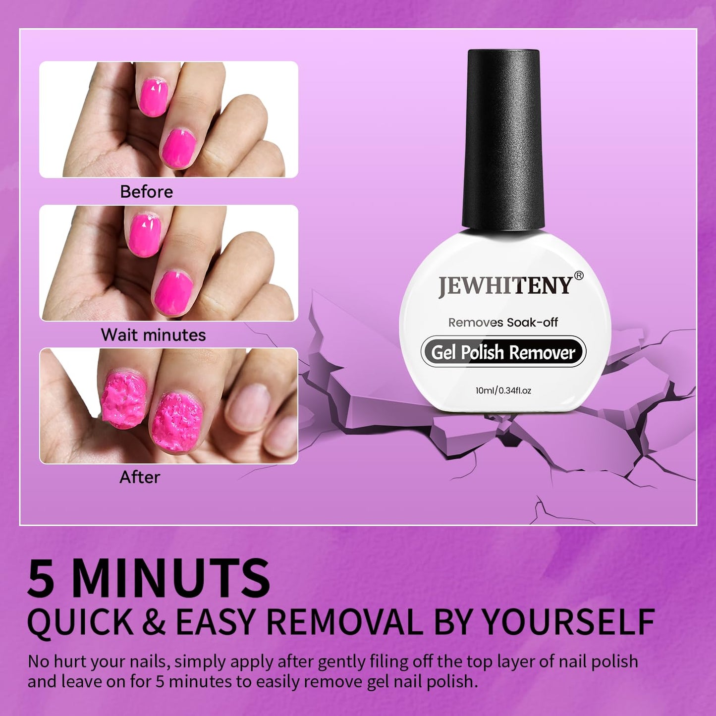 JEWHITENY Gel Polish Remover for Nails:1 Bottles of 10 ml Gel Nail Polish Remover Equipped with 4 Professional Manicure Tools Quick &Easy Remover for Nails Starter Friendly