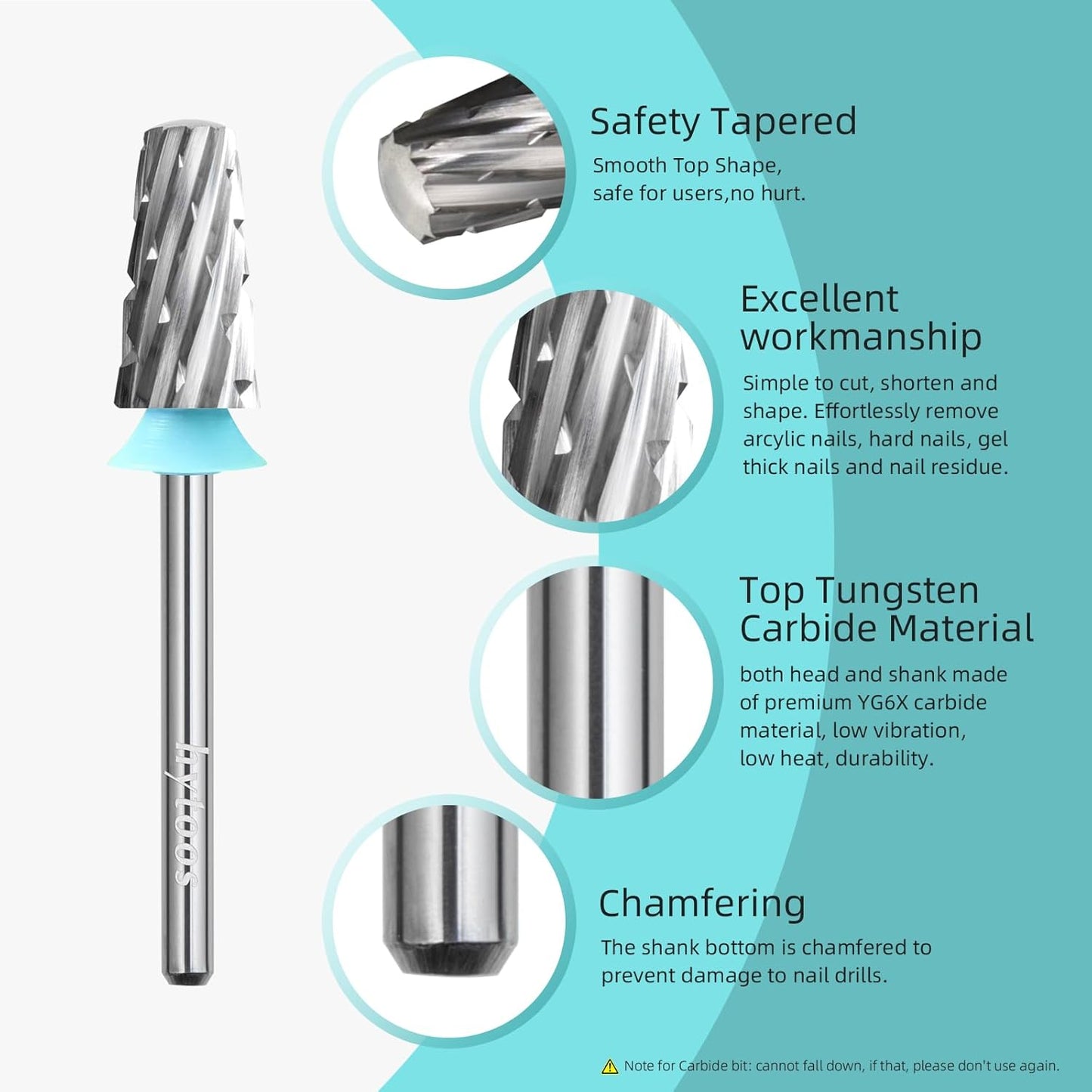 Safety Tapered Nail Drill Bits, 4XC Uncoated Smooth Top Barrel Nail Bit, 3/32 Two-way Carbide Drill Bits for Nails, Electric Drills Accessories Removal Manicure Arylic Powder