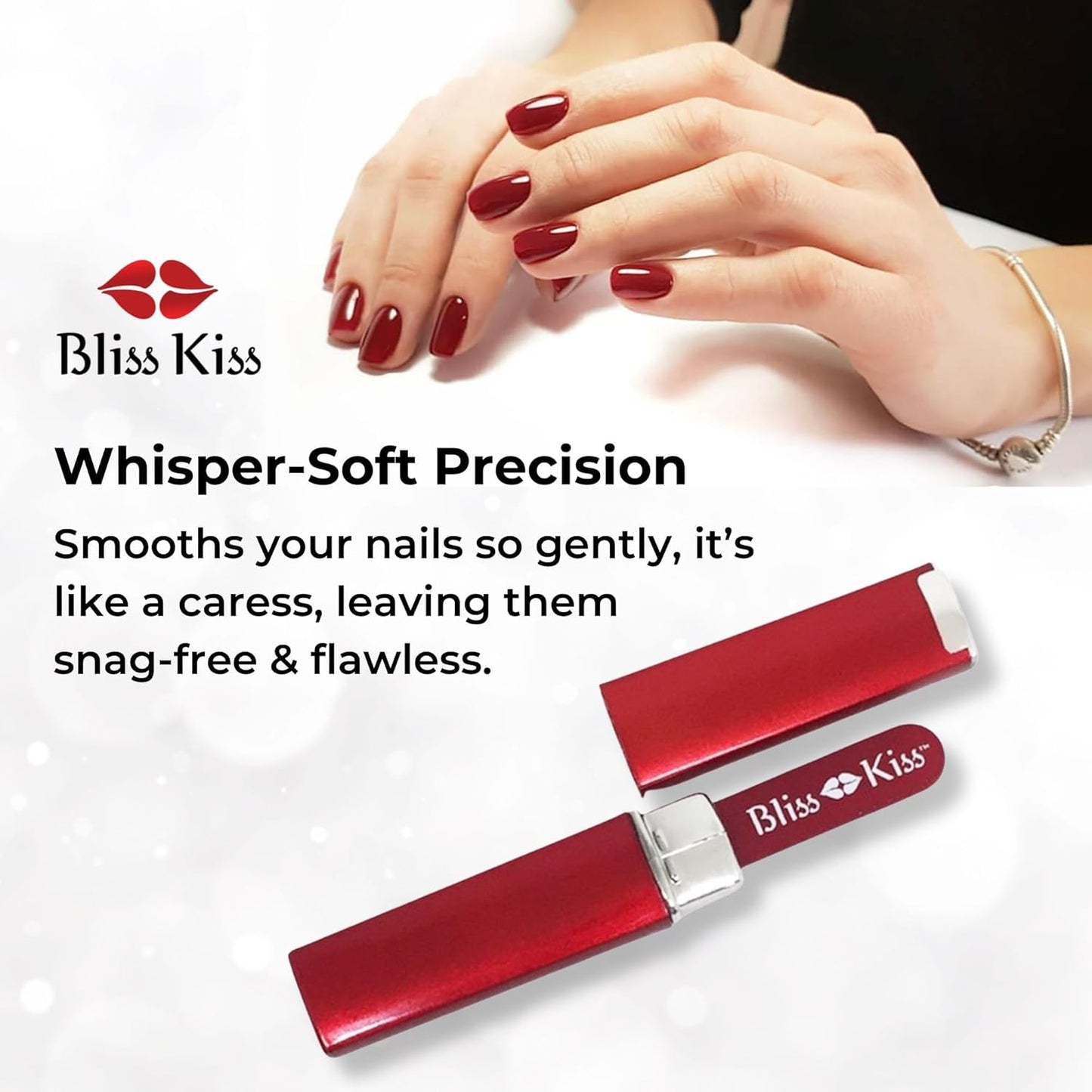 Bliss Kiss Simply Czech Crystal Glass Nail File case and Sleeve | Small File Gentle for Natural Nails, Durable Manicure Tool, Perfect for Travel, Emery Boards Alternative