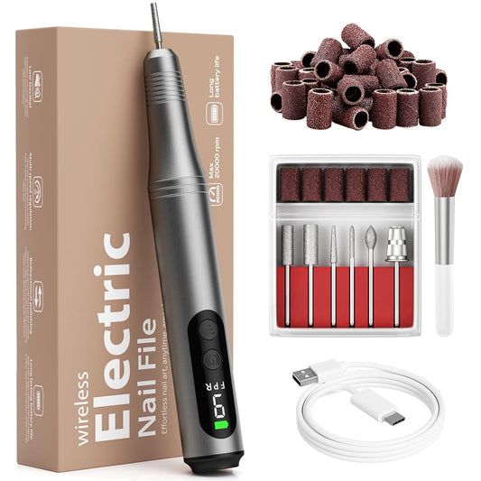 Cordless Electric Nail Drill Kit Professional Portable Electric Nail File Set Machine for Acrylic Gel Nails,Toenail Hand Feet Care,9 Speed with LED Display Ideal Gift for Men and Women-DeepGrey