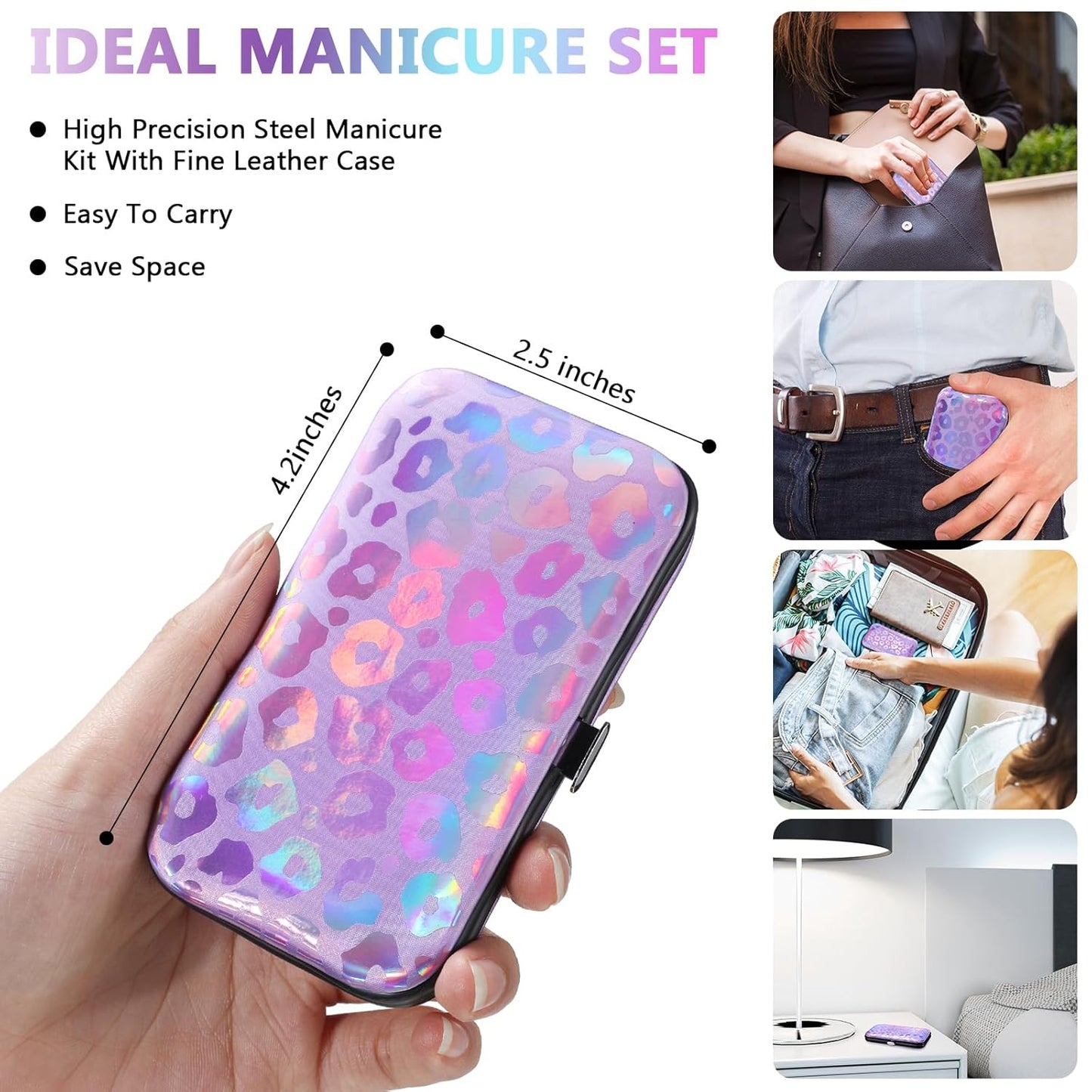 Lasnten 24 Set Christmas Manicure Set Bulk Nail Clippers Grooming Nail Kit Stainless Steel Professional Pedicure Kit Pedicure Tools with Travel Case Gifts for Xmas Men Women(8 in 1,Laser)