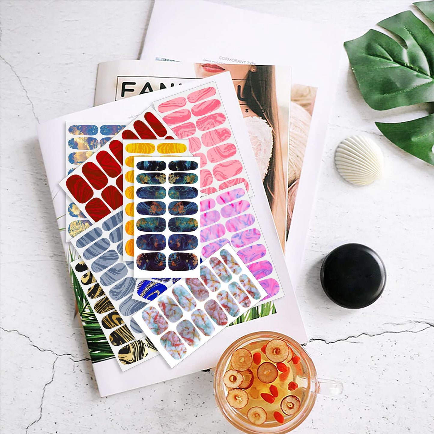 WOKOTO 20 Sheets Marble Design Nail Polish Strips Full Nail Wraps for Nail Art Decals Easy Apply Gradient Nail Stickers Self Ashesive Nail Polish Wraps Nail Color Strips for Nails Women Girls Kids