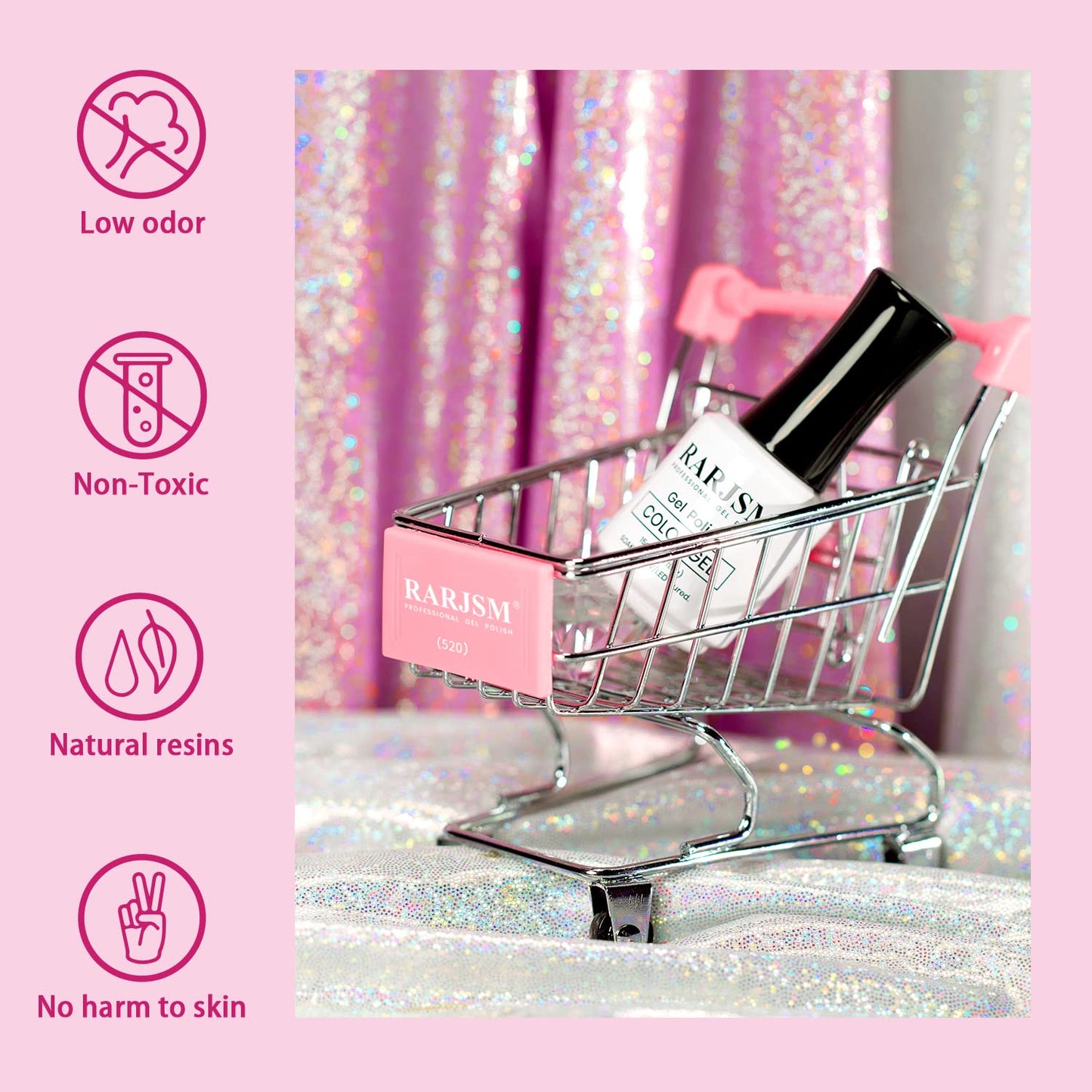 RARJSM Gel Nail Polish Glitter Sparkly Rose Red Chunky Shimmer Iridescent Gelpolish 15ml Holographic Rainbow Effect Soak off L e d U V Curing Required High Pigments for Home Manicure Nail Art