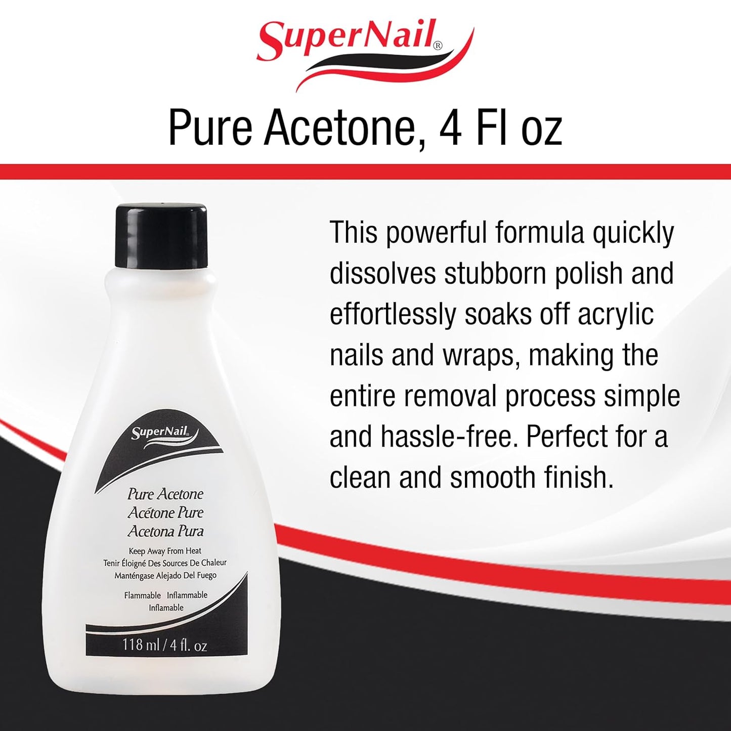 SuperNail Pure Acetone Nail Polish Remover – Fast-Acting Gel Polish Remover for Nails, Acrylic & Dip Powder Nails, 4 fl oz
