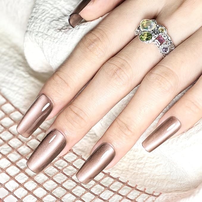 JODSONE Cat Eye Gel Nail Polish 16.5ml Brown Single Colors for Holographic Glitter Cat Eye with Magnet Reflective Translucent Need U V Lamp