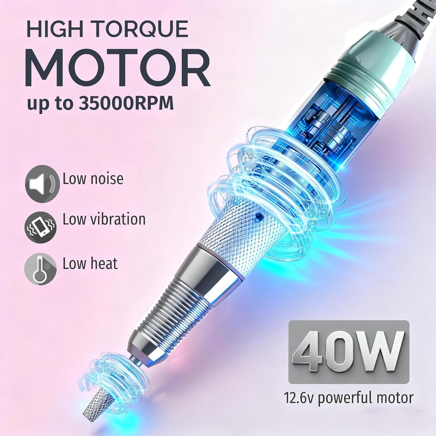 Electric Nail Drill Machine,Lumcrissy Portable Rechargeable 35000 RPM Electric Nail File E-File ,Electric Acrylic Nail Tools ,Polishing,Nail Removing (Light Green)