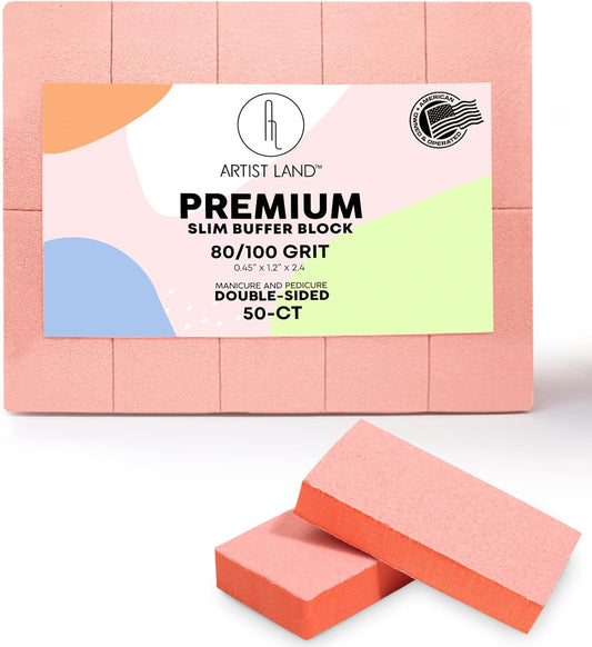 Slim Orange Buffer Set – (80/100 Grit) - 50 Ct- Professional Grade Salon Quality Nail Buffing Blocks Pack for Pre-Application of Polish, Gel, Acrylic, Double-Sided Nail Buffer Blocks