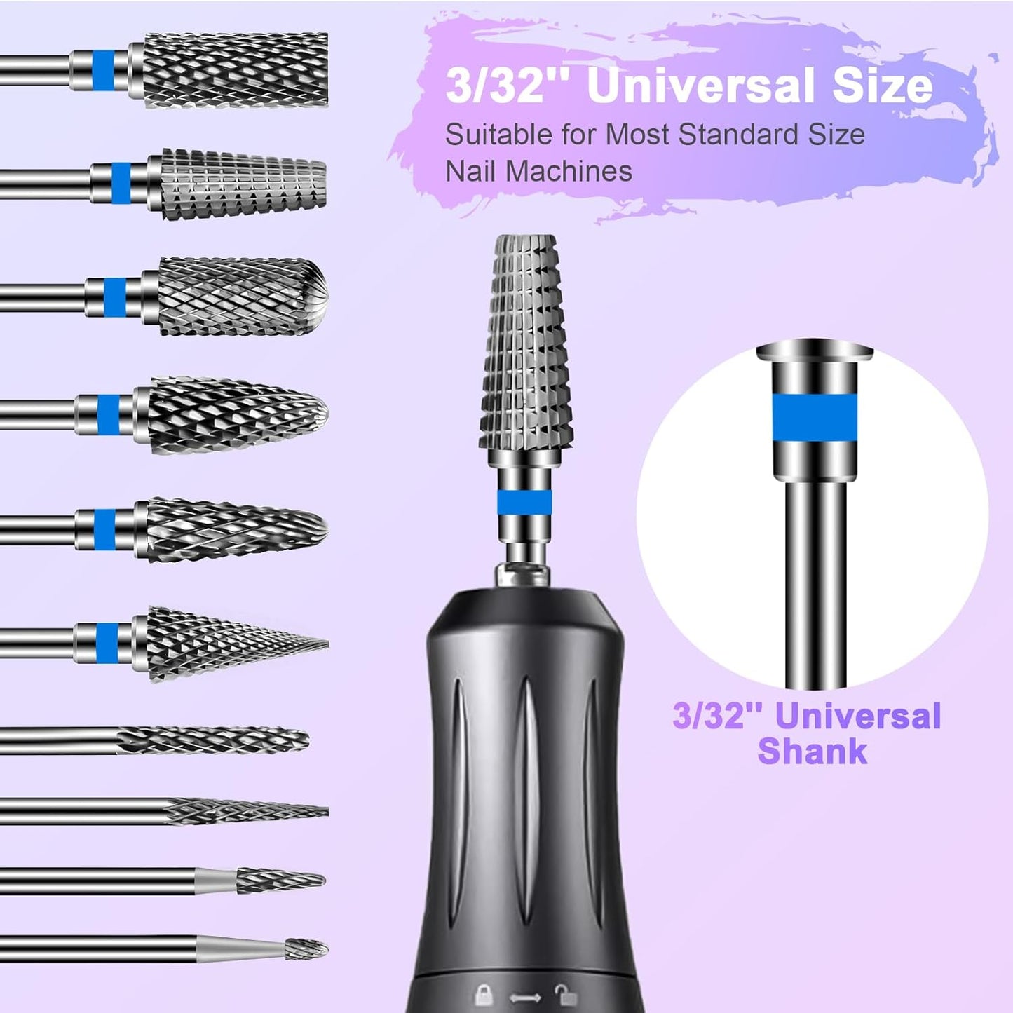 Diesisa 10PCS Nail Drill Bits Set - Tungsten Carbide Nail Bits for Acrylic Nails - 3/32" Shank Drill Bits Professional Electric Nail Bits For Nail Drill - Removal Bit Nail Drill for Home Salon-Blue