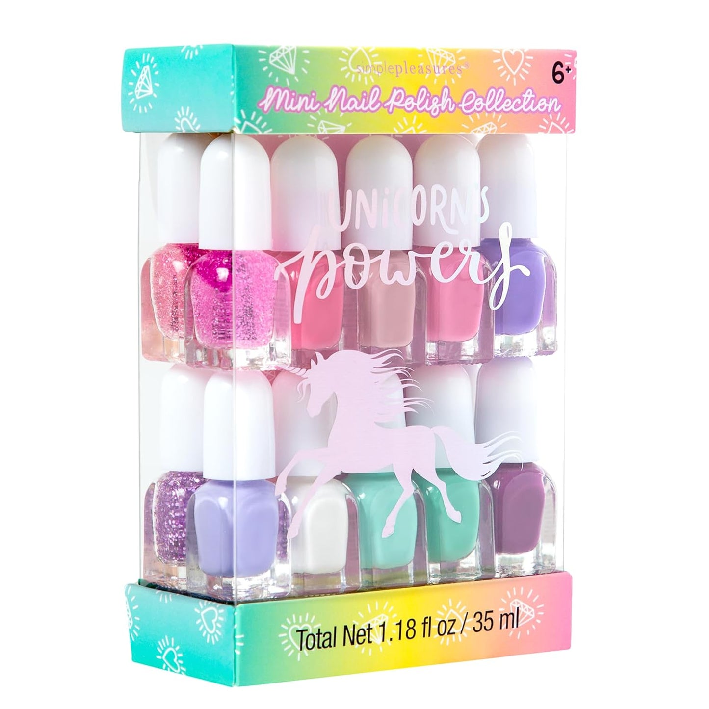 SIMPLE PLEASURES Unicorn Power Kids Nail Polish Set for Girls – 14 Water-Based Non -Toxic Nail Art Kit - Gift Set for Girls Ages 7-12