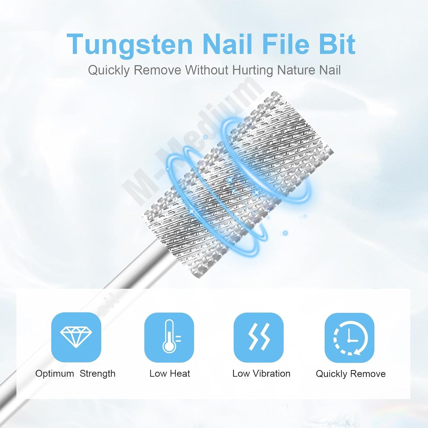 3/32" Large Barrel Bit Tungsten Carbide Nail Drill Bit Safety Bit for Gel & Acrylic Removal, 2- Way Rotating Efile Tip, Salon Electric File Accessory (M Girt, Silver)