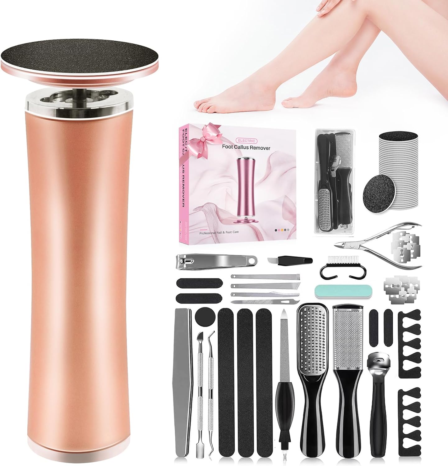 Electric Foot Callus Remover with 36 in 1 Pedicure Kit | Adjustable Speed | Mini Portable | 60 Pcs Sandpaper Discs | Professional Electric Callus Remover for Feet for Dead Skin and Calluses