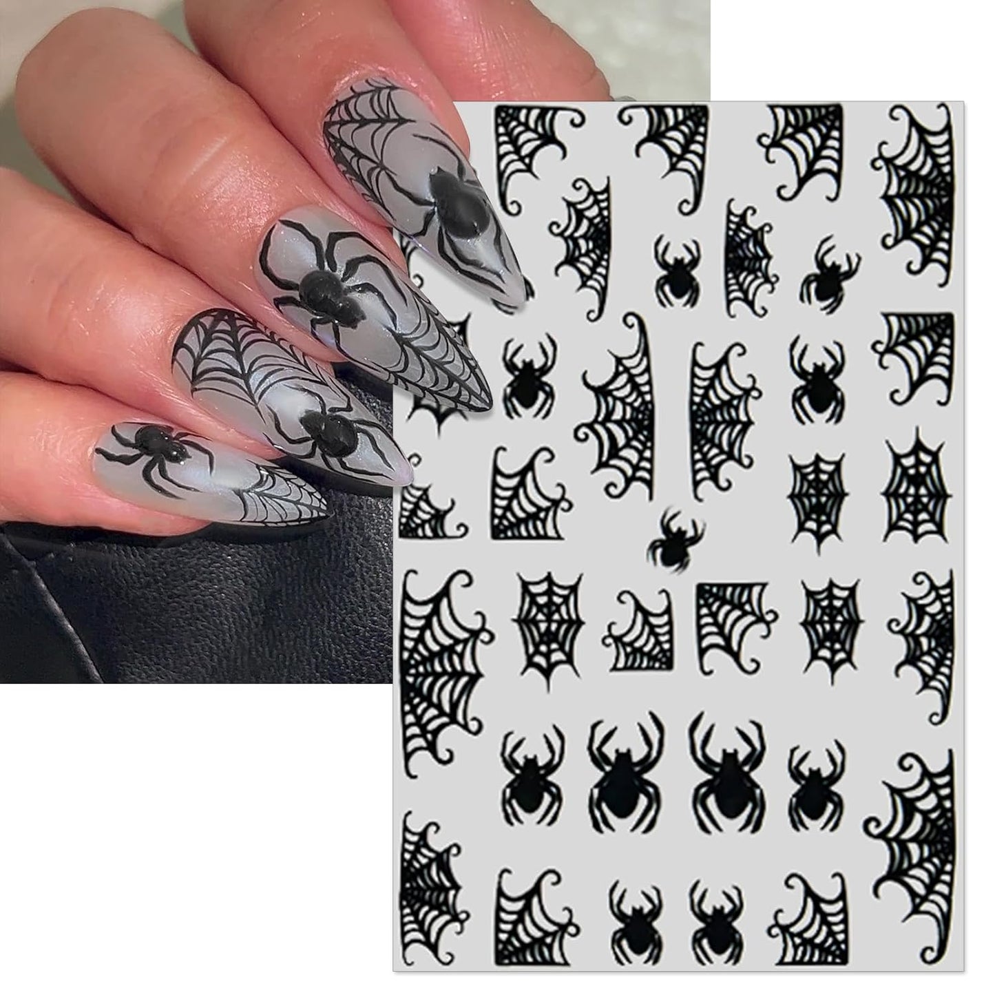 Halloween Horror Nail Stickers, Death Terrifying Face Butterflies Skull Self-Adhesive 3D Nail Art Decals for DIY Black Spider Web Manicure (6 Sheets)