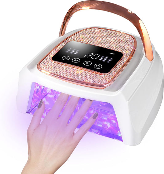 Cordless Rechargeable Nail Lamp 288W, Rechargeable UV Nail Dryer Gel Polish Curing Light with 4 Timers, Magnetic Metal Mirror Base, Continuous Use Up to 4-5 Hours