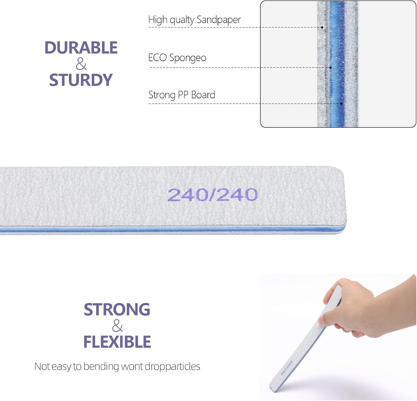 25 Count 240/240 Grit Nail Files for Natural Nails, Double Sided Emery Boards Fine Grit Nail File Manicure Tools