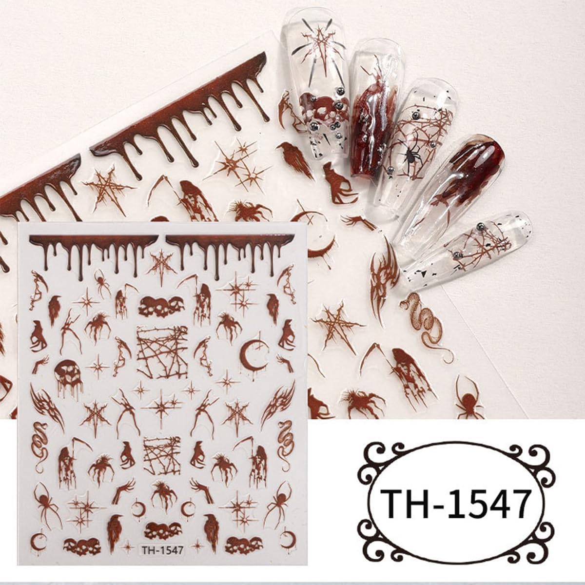 6 Sheets Halloween Bat Spiders Nail Art Stickers Black White Ghost Nail Decals Pumpkin Spider Web Skull Design Goth Nails Sticker Halloween Nails Decoration for Women DIY Holiday Manicure Supplies