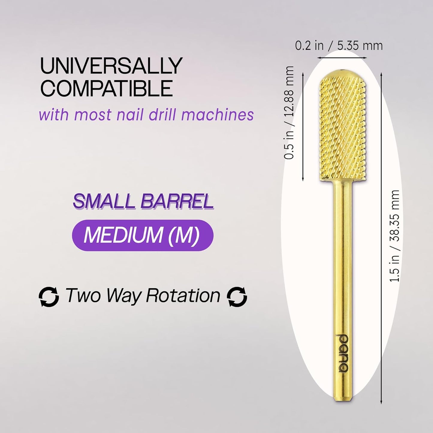 PANA 3/32" Shank Size Smooth Top Small Barrel Carbide - Nail Drill Bit for Dremel Machine Manicure Pedicure Nail Salon Tools Gel Polish & Acrylics Removal (Gold, Medium)