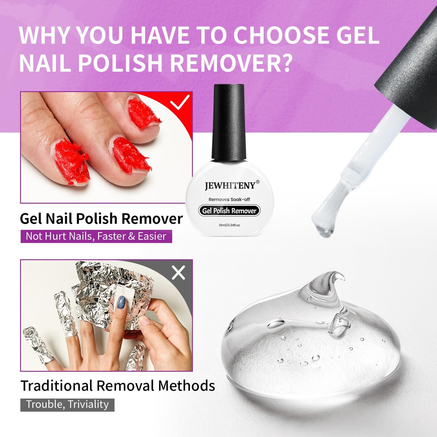 JEWHITENY 10ML Gel Nail Polish Remover 2pcs Professional Gel Remover for Nails 3-5 Minutes Gel Nail Remover Easy And Quick Remove No Need Soaking or Wrapping Gel Remover