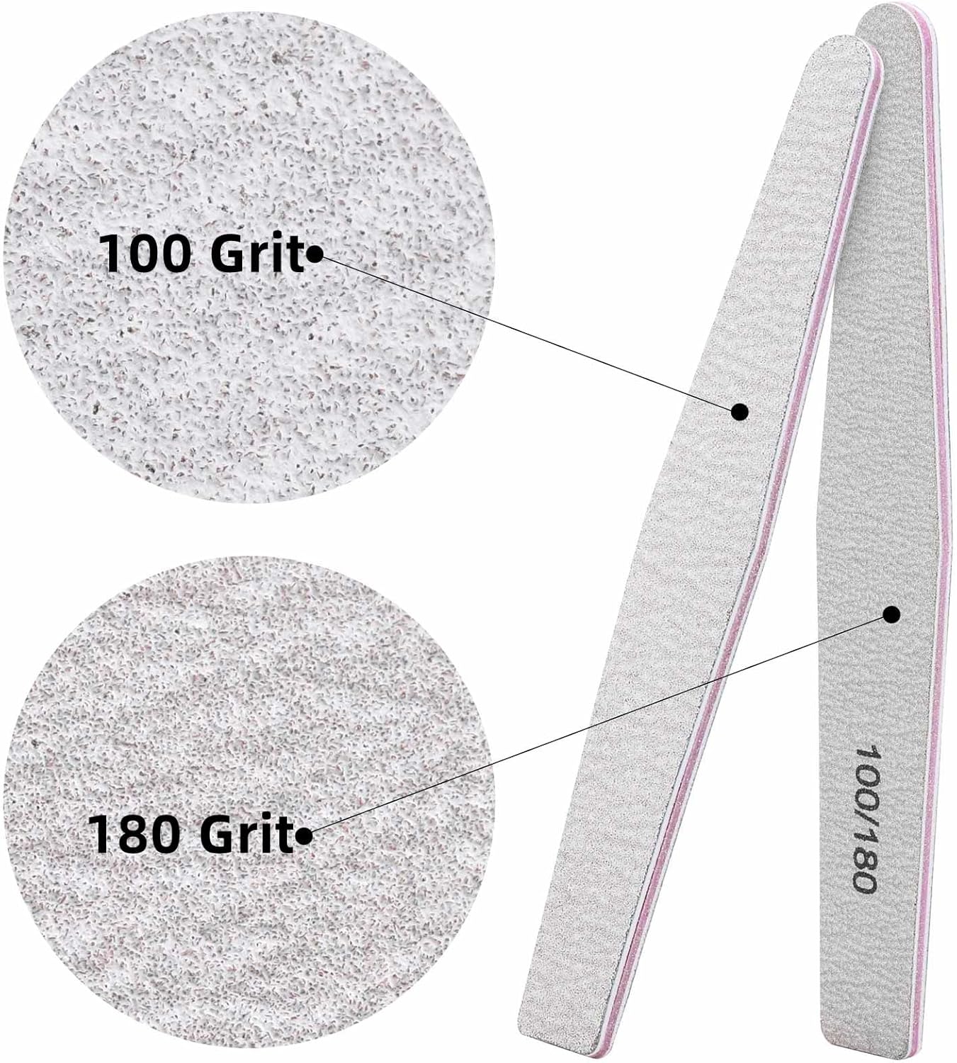 BTYMS 100 Count 100/180 Grit Nail Files for Acrylic Nails, Double Sided Emery Boards Reusable Nail Buffing Files