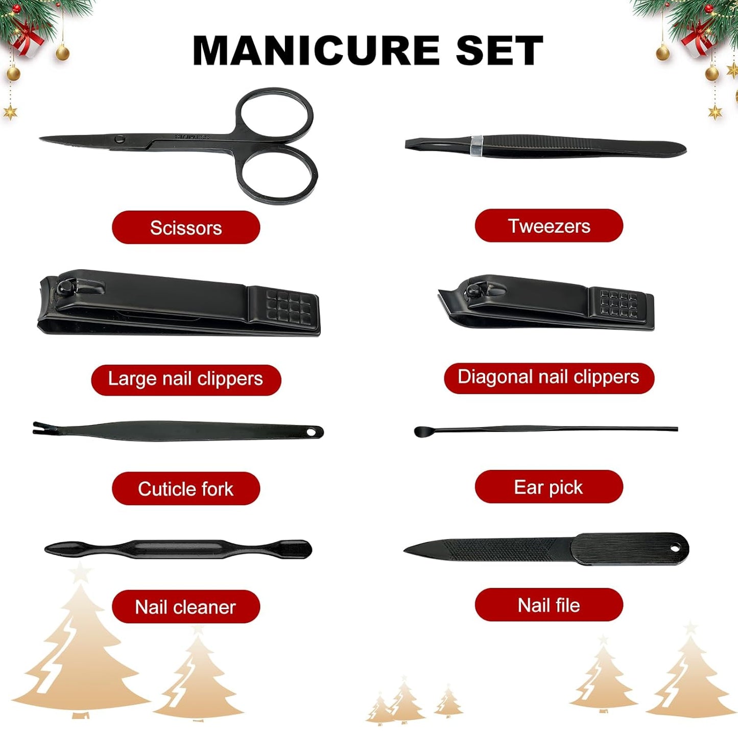 Manicure Set - Stocking Stuffers for Men & Women, 8 Pieces Stainless Steel Nail Clipper Kit, Nail Care Tool with Christmas Gifts Box
